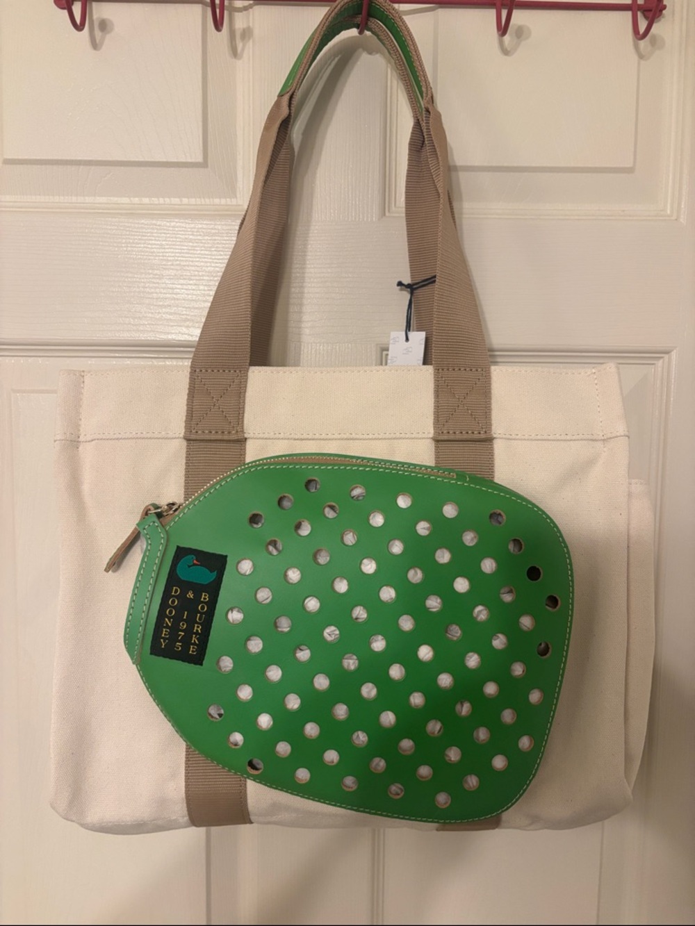 Dooney & Bourke Preppy Pickleball Tote 40 Cream and Green Canvas Tote